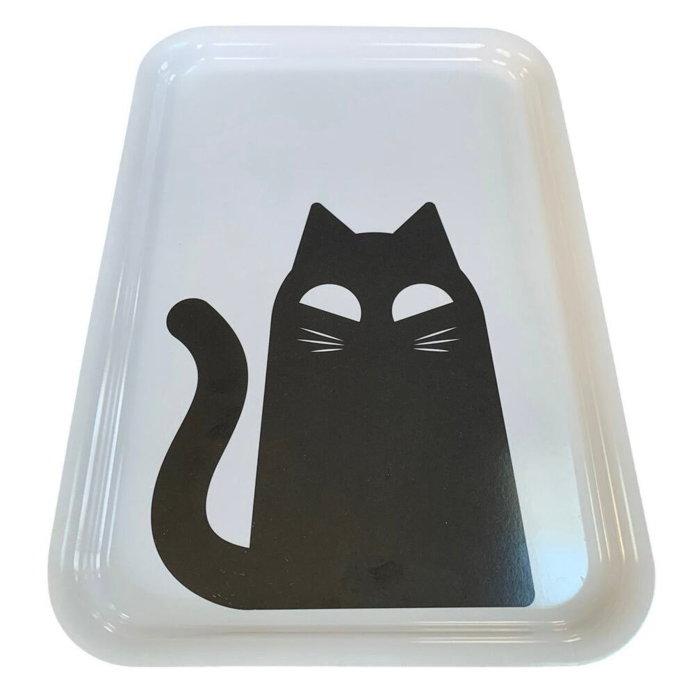 IKEA Kustfyr Black and White Cat Serving Tray 8x11 New